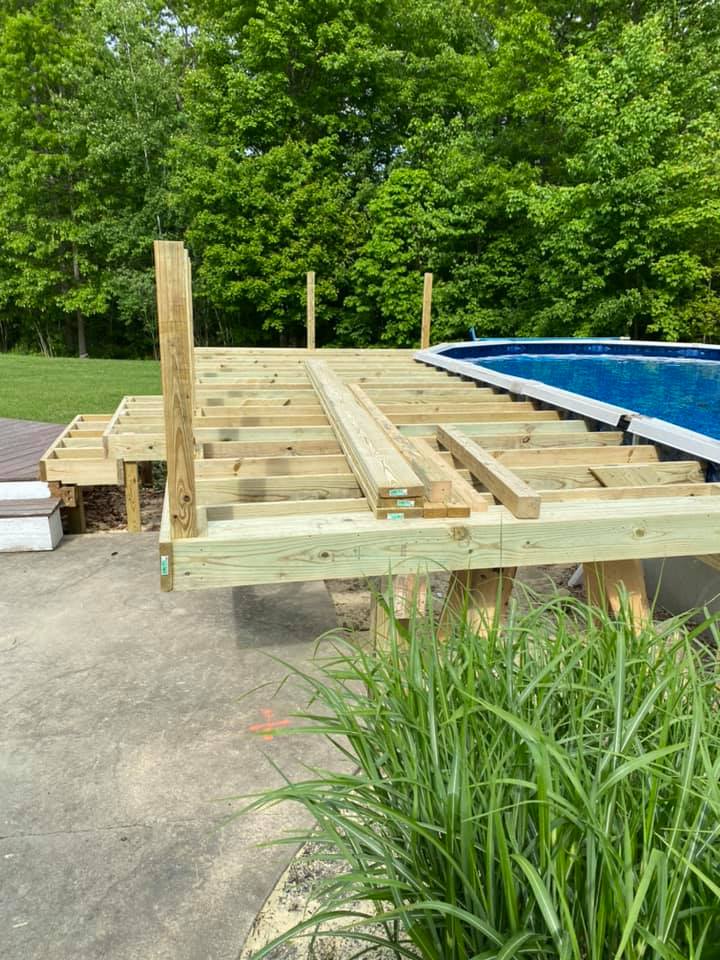 Framework for pool surround deck and steps