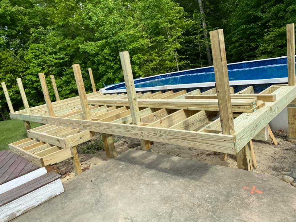 Framework for pool surround deck and steps