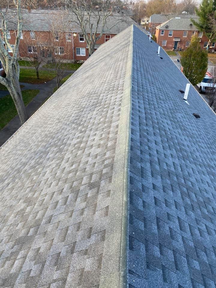 Gray asphalt shingle roofing installed on roof